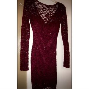 Maroon lace sequin cocktail dress